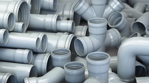 PVC Plastic Pipes and Tubes for Sewage Systems in Warehouse 3d Animation