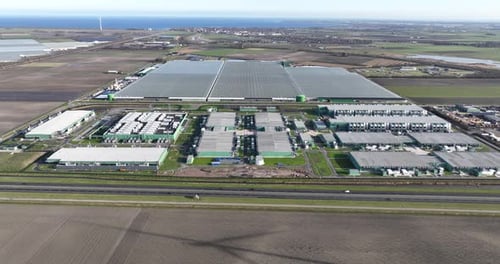 Data center, hyperscales, representing, cloud, digitalization an aerial drone view