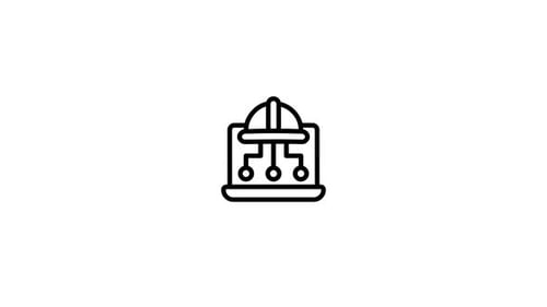 Animated Line Icon: Laptop with Hard Hat and Network Connections
