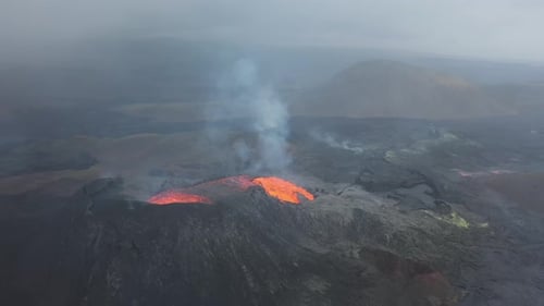 Aerial video of the eruption of the Fagradalsfjall volcano in Iceland