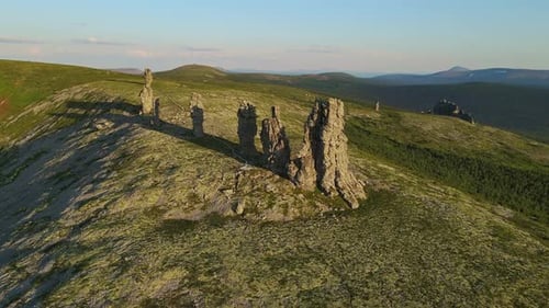 Aerial Weathered Stone Pillars on the Manpupuner Plateau