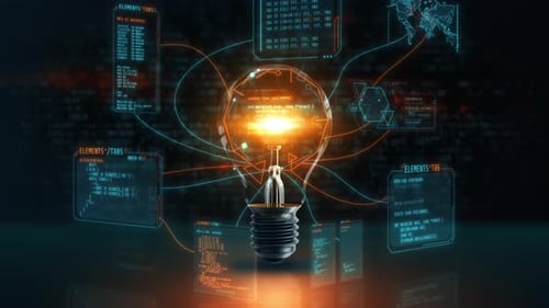 Light Bulb with Coding Data Representing Innovation Concept