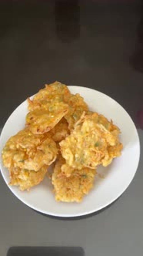 Plate of Crispy Vegetable Fritters, Close Up
