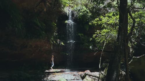 Hidden Waterfall Sanctuary Secluded Waterfall Cascading Into Dark Tranquil Pool Beneath Rocky