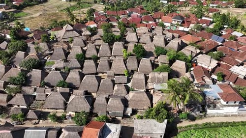 Aerial View of Sade Village Traditional Woven Huts in Lombok