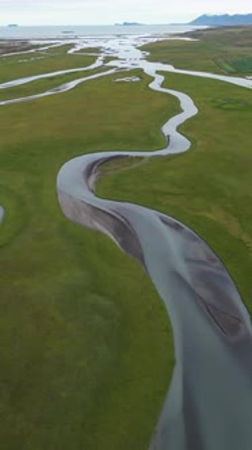 Scenic Aerial Footage of Iceland Arctic Tundra with a River