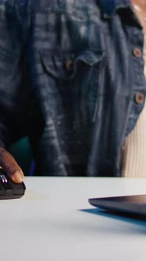 Vertical Video Woman Sitting at Home Office Desk Typing on Laptop Keyboard Close Up