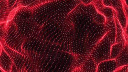 Animation of seamless loop. Abstract wave with moving dots and Flow of particles.