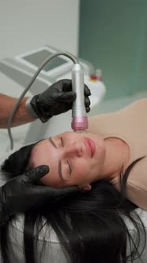Woman Receiving Cosmetic Laser Treatment on Face