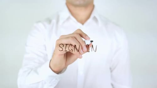 Sign In, Man Writing on Glass