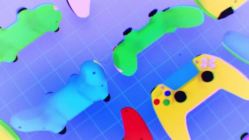 Controladores de juegos y perros coloridos