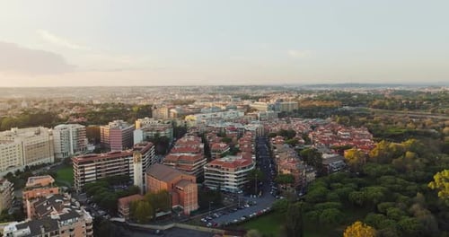 Aerial View Urban Sunset in Rome Italy
