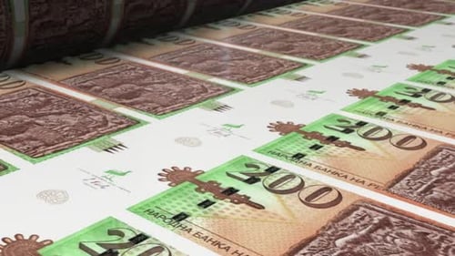 Billets de 200 denars macédoniens sur machine à imprimer