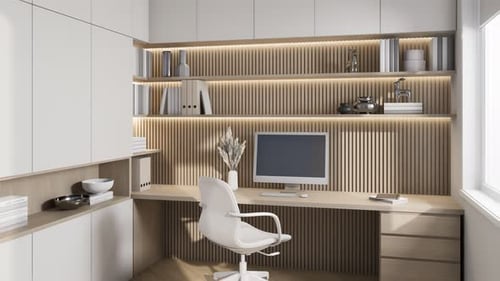 Workplace option for a home office, in a minimalist style. 3d render