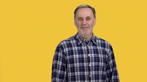 Portrait of Mature Senior Man Showing His Palm As Stop Gesture Sign