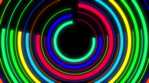 Neon Thick Circle Shape Rotating And Color Changing On Black Background. Dynamic Loop Animation Neon