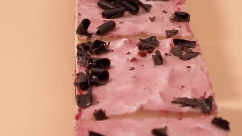 Detailed Dessert Bars with Chocolate Shavings Close Up