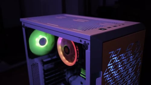 Pressing the Power Button on Computer with RGB Fans