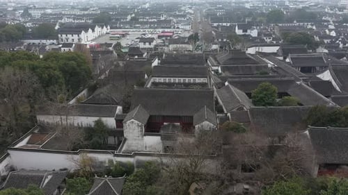 Aerial View of Urban Ancient Architecture and Street View Suzhou City Jiangsu Province China
