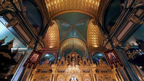 Interior view of the Saint Stephen Orthodox Church in Istanbul, Turkey. A lot of decoration, the alt