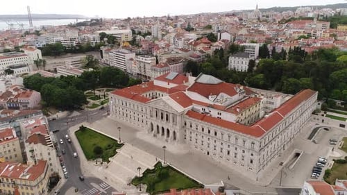 Main Facade Of Sao Bento Palace - Palace of Saint Benedict In Lisbon, Portugal. - aerial