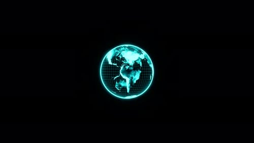 Animation einer sich drehenden Kugel des Erdplaneten auf dunklem Hintergrund. Alpha-Kanal