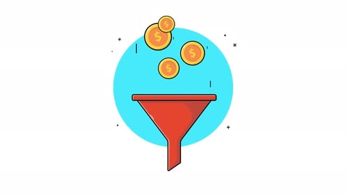 Dollar Coins Falling Into Funnel Flat Animation