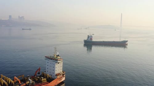 Cargo Ship Duo in Sea Aerial View Cargo Ship Vessel of Global Business Cargo Ship Instrumental in