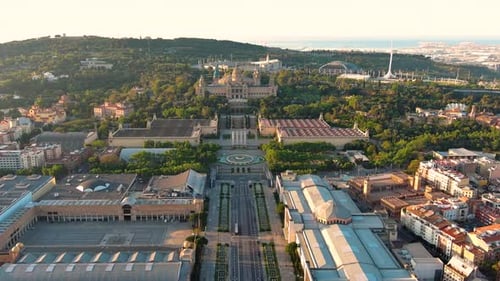 Aerial view of National Art Museum of Catalonia at the foot of Montjuic mountain