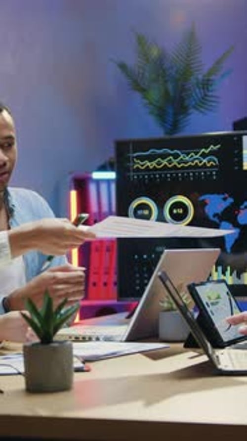 Workflow in Evening Office Where Likable Confident Smart Purposeful Diverse Team of Corporate