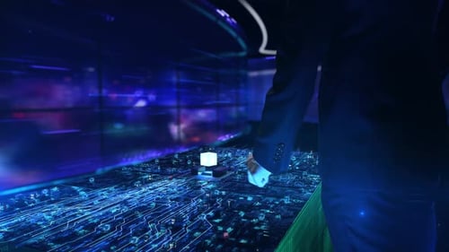 HumantoHuman Marketing Businessman Working with Virtual Reality at Office