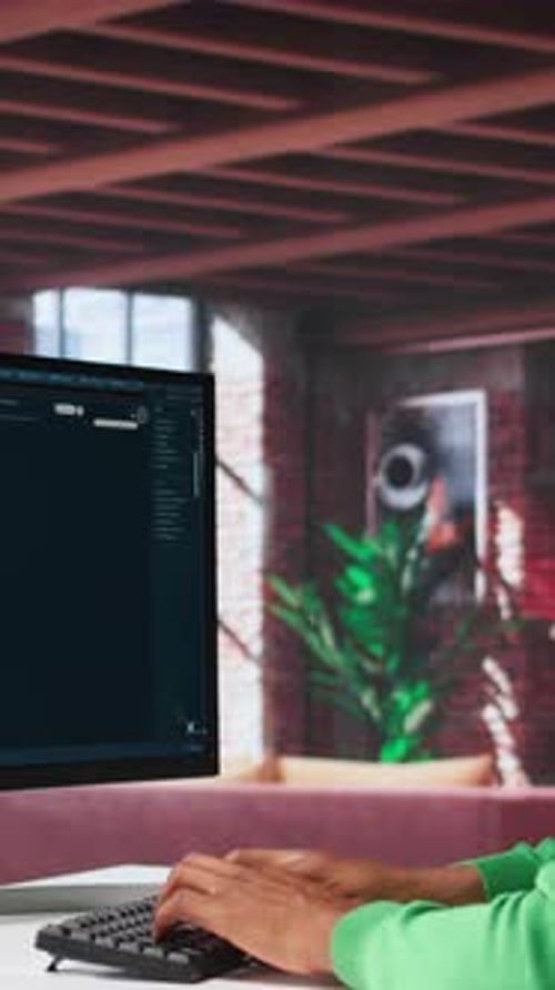 Vidéo verticale Une personne afro-américaine utilise un chatbot IA pour générer un montage vidéo