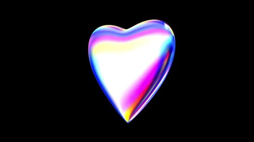 Iridescent 3D Heart Glow with Holographic Rainbow Sheen Loop on Transparent Alpha Channel Background