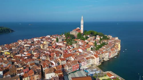 Old Town Rovinj and the Church of Saint Euphemia Istria Croatia Sunny Day