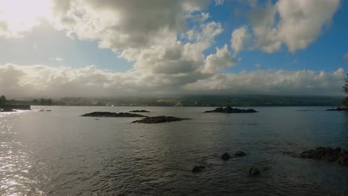 Hilo Bay Hawaii. Slow water waves over the ocean bay. Captured in 4K.