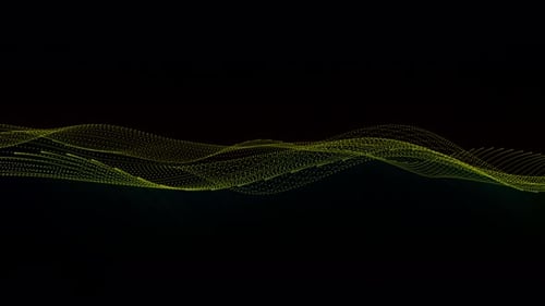 color amarillo abstracto, líneas de onda, fondo de partículas. Tecnología, patrón sin fisuras, líneas dinámicas