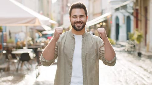 Happy Man Showing Thumbs Up Like Sign Positive Something Good Positive Feedback in City Street