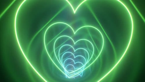 Move Through Beautiful 3D Rainbow Heart Neon Glow Reflection Tunnel - 4K