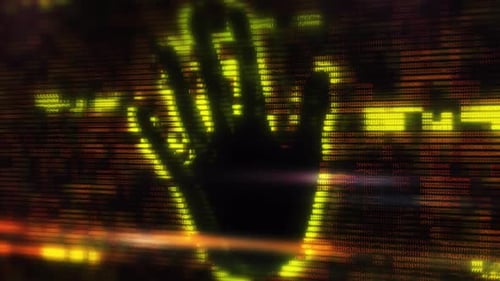 Hand Stopping Binary Code on Computer Screen Preventing Access