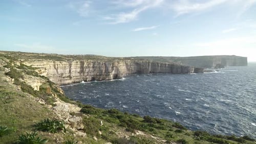 Mediterranean Sea Raging in Bay near Azure Window in Gozo Island on Witner Day