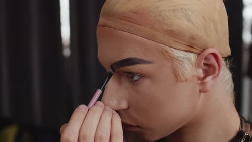 Person Applying Makeup with a Brush