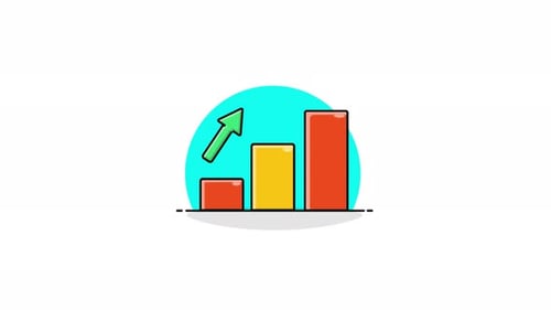 Flat Design Animated Bar Chart with Growth and Decline Arrow
