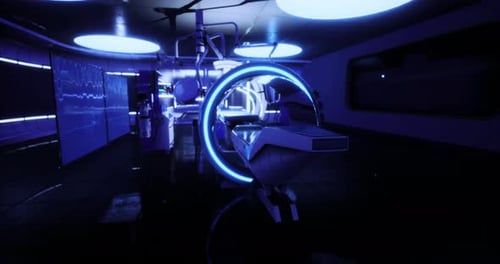 Inside a Futuristic Laboratory Advanced Equipment Glows with Blue Light
