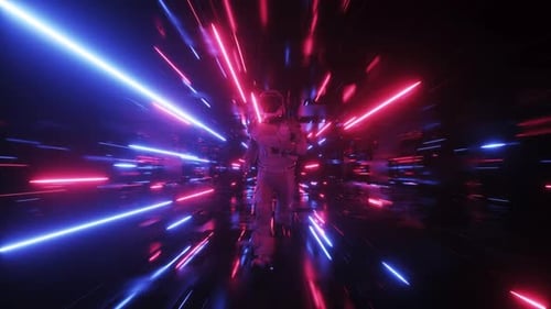 Runing Astronaut In Neon Tunnel