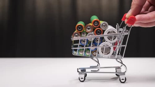 Mini Shopping Cart Full of Colorful Batteries