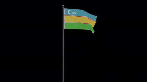 Karakalpakstan Flag on Pole Alpha Channel