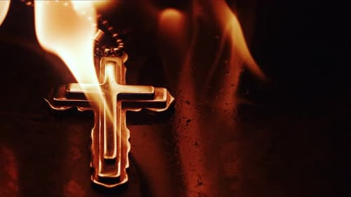 Christian Religion Symbol Cross On Fire 2