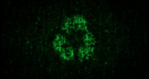 Futuristic Digital Recycling Symbol with Binary Code Animation