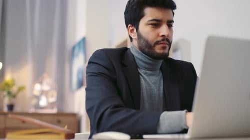 Attractive Office Worker Actively Using the Laptop Being Online User Technologies Slow Motion Camera