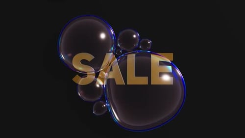 Glass Bubbles with Iridescnet Glow Over Golden Sale Text